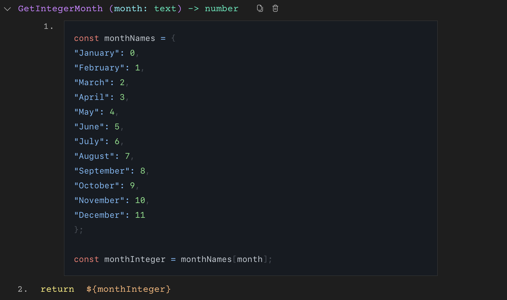 Function to convert Month to Integer